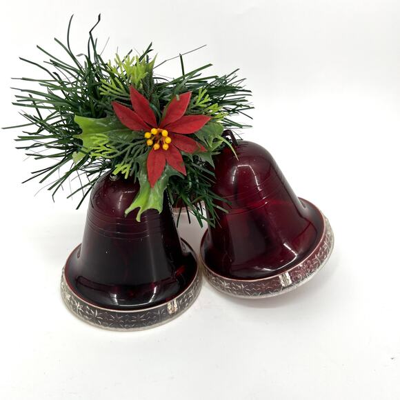 Vintage 80s Carolites Cranberry Bells With Greenery Musical and Light Up Works - Picture 1 of 7